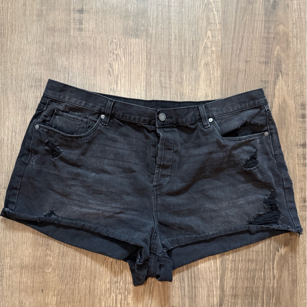 Distressed Black Denim Shorts